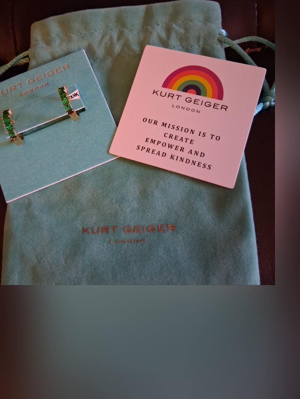 Kurt Geiger Small Hoop Earrings With Green Crystals - Picture 3 of 4